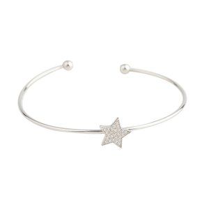 Star Cuff Bracelet in Sterling Silver with Pavé CZ Diamonds